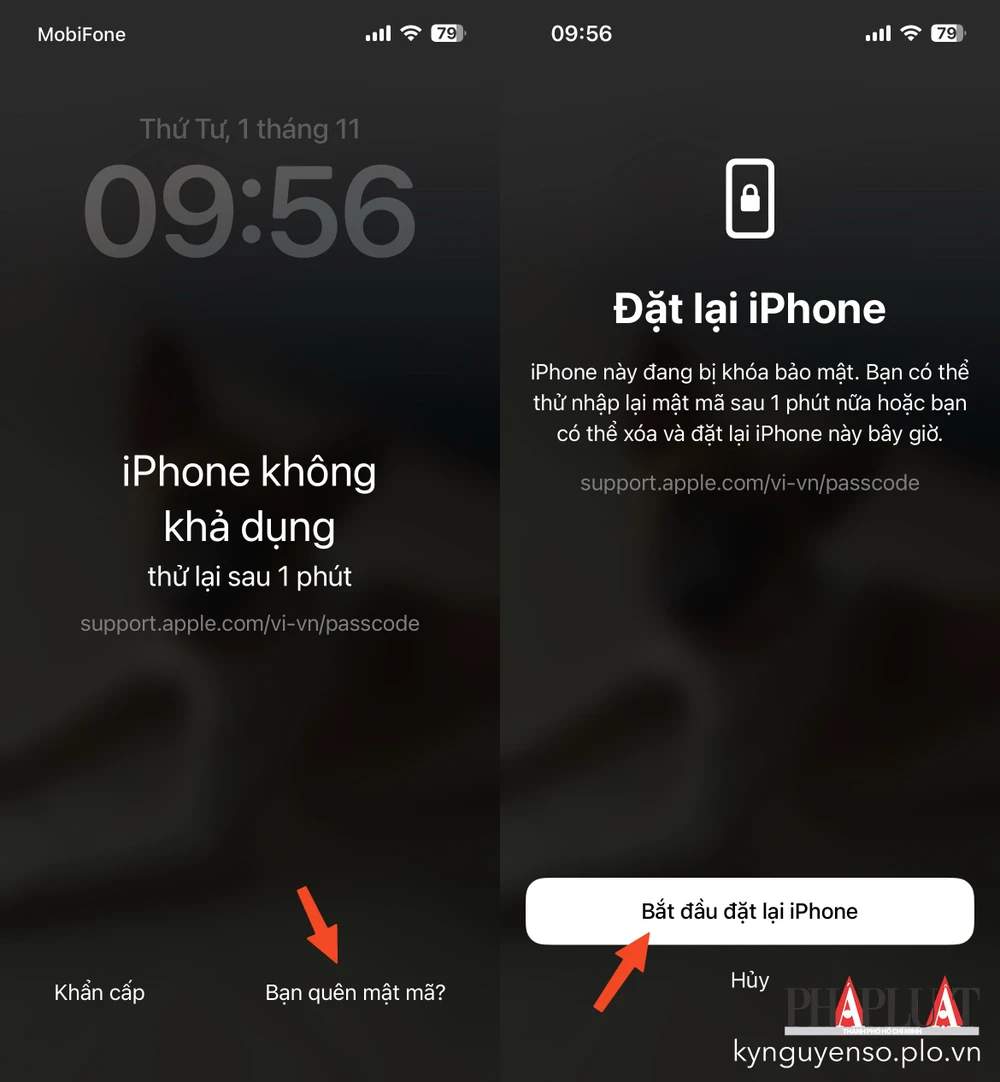 Khôi phục cài đặt gốc trên iPhone từ màn hình khóa. Ảnh: TIỂU MINH