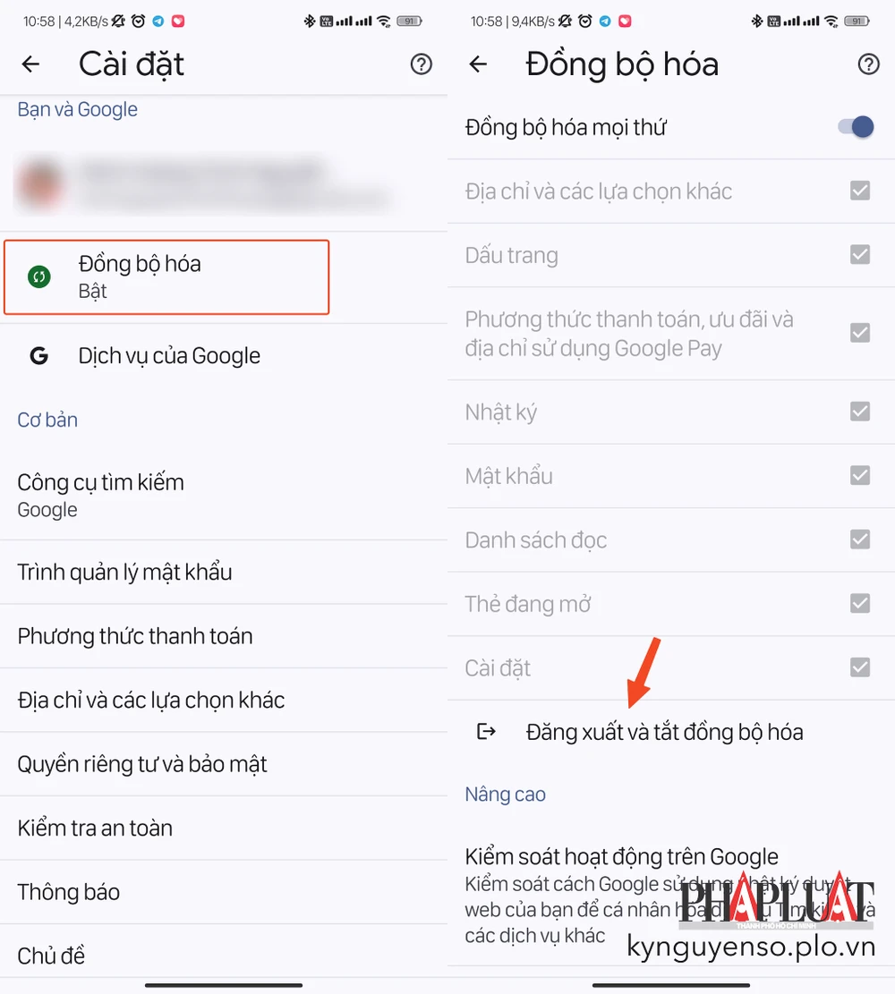 Tắt tính năng đồng bộ hóa trên trình duyệt Chrome để giảm hao pin. Ảnh: TIỂU MINH