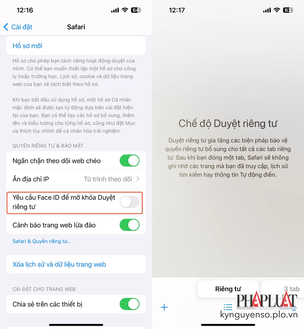 Bảo vệ dữ liệu duyệt web bằng Face ID. Ảnh: TIỂU MINH