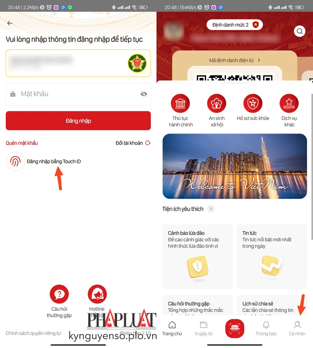 Đăng nhập tài khoản VNeID trên smartphone. Ảnh: MINH HOÀNG