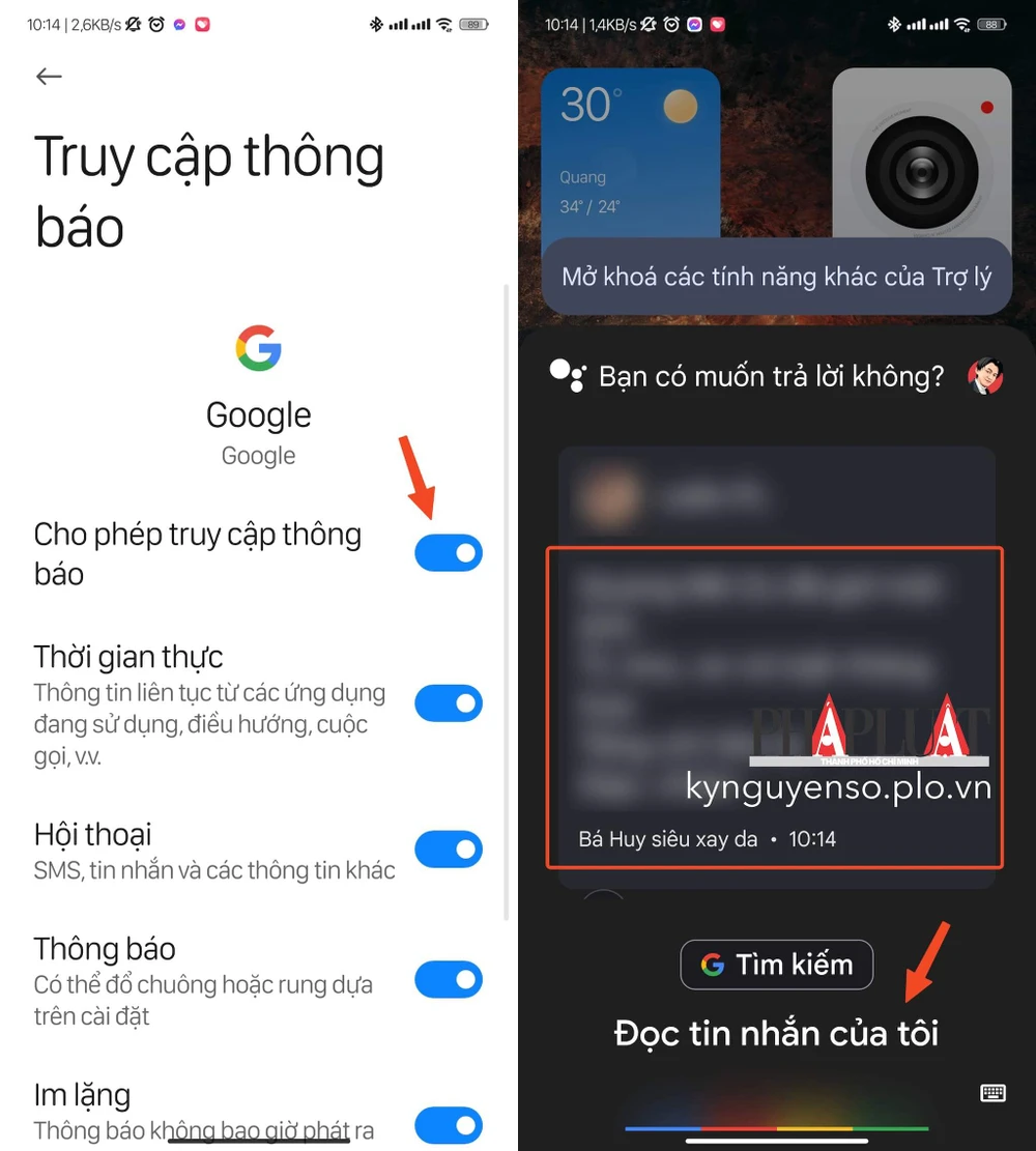 Yêu cầu Trợ lý Google đọc tin nhắn trên điện thoại bằng giọng nói. Ảnh: MINH HOÀNG