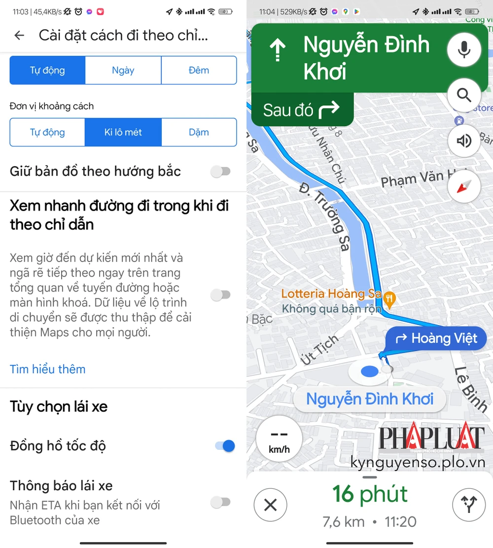 Google Maps sẽ hiển thị tốc độ lái xe của bạn trên đường. Ảnh: MINH HOÀNG