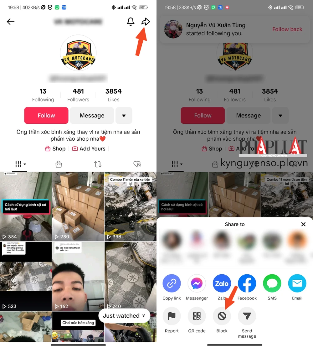 Cách chặn một người bất kỳ trên TikTok. Ảnh: TIỂU MINH