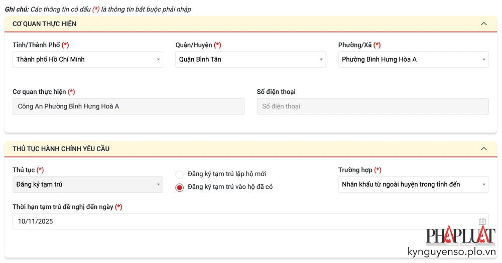 Điền đầy đủ thông tin đăng ký tạm trú. Ảnh: MINH HOÀNG