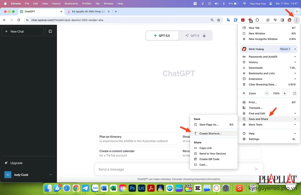Mở ChatGPT trên trình duyệt Google Chrome. Ảnh: TIỂU MINH