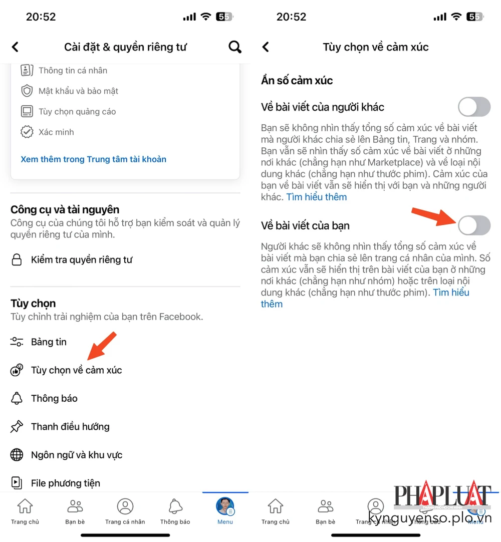 Cách ẩn lượt thích trên Facebook bằng iPhone. Ảnh: MINH HOÀNG