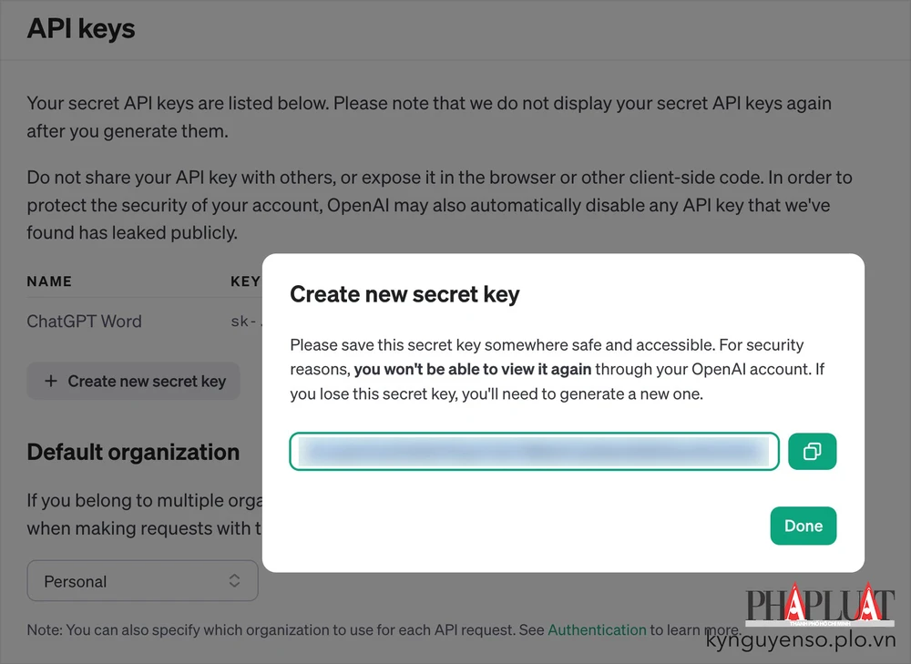 Tạo OpenAI API key. Ảnh: MINH HOÀNG