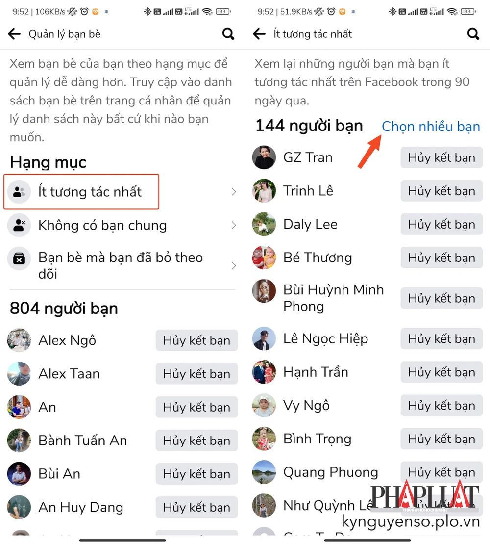Xóa bạn bè ít tương tác trên Facebook hàng loạt. Ảnh: MINH HOÀNG