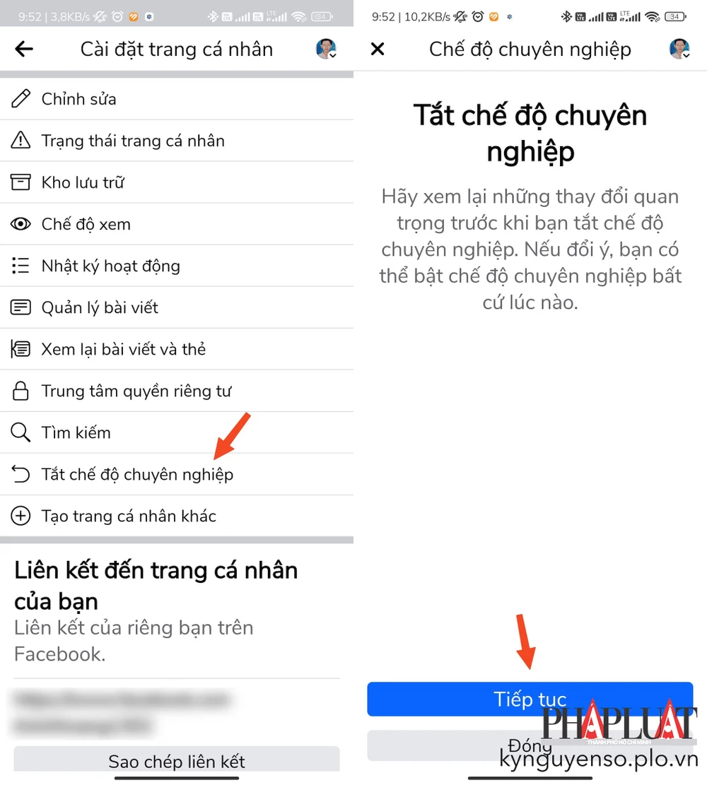 Tắt chế độ chuyên nghiệp trên Facebook. Ảnh: MINH HOÀNG