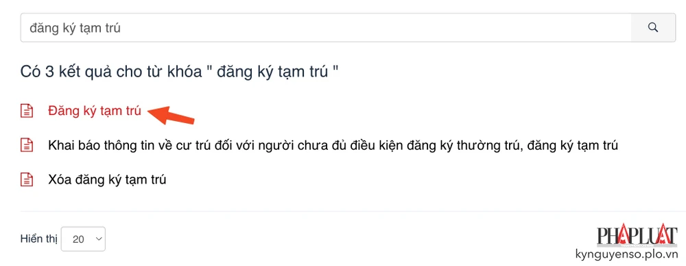 Chọn thủ tục đăng ký tạm trú online. Ảnh: MINH HOÀNG