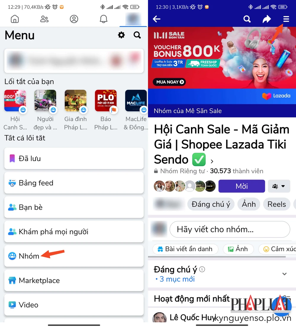 Truy cập vào nhóm cần tắt thông báo mọi người và nêu bật trên Facebook. Ảnh: MINH HOÀNG