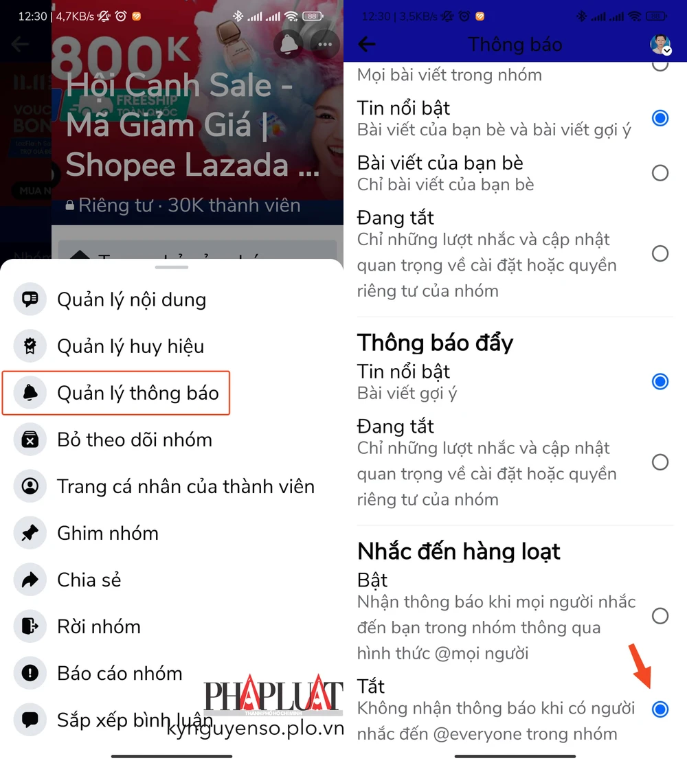 Tắt thông báo mọi người trên Facebook