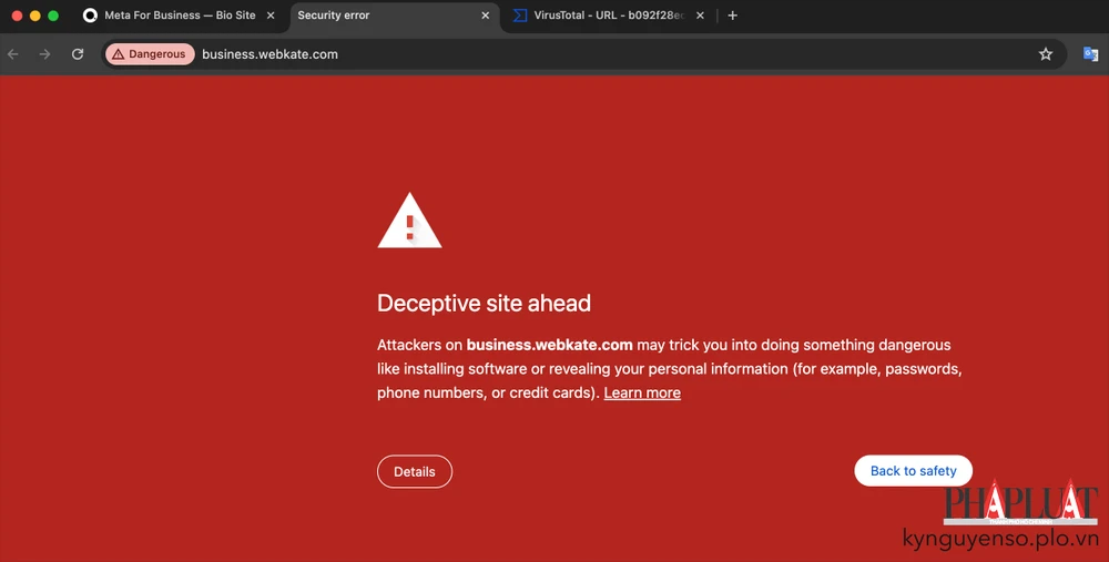 Google Chrome tự động cảnh báo các link rút gọn chuyển hướng người dùng đến các trang web nguy hiểm. Ảnh: TIỂU MINH