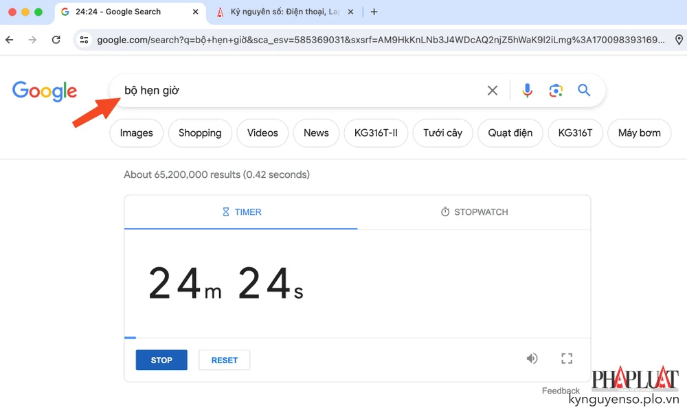 Thủ thuật công nghệ 01: Sử dụng bộ hẹn giờ trên Google, không cần cài đặt thêm các phần mềm chuyên dụng. Ảnh: MINH HOÀNG