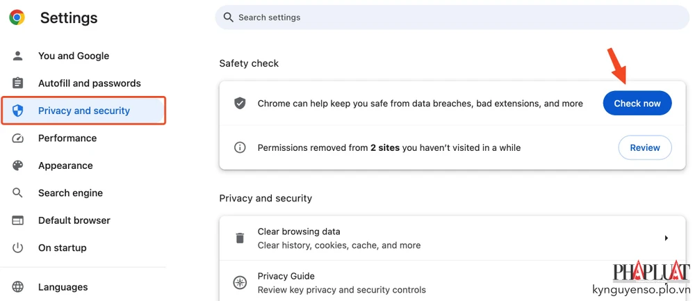Tính năng Safety Check trên Google Chrome 120 giúp kiểm tra mật khẩu của bạn có bị rò rỉ hay không. Ảnh: MINH HOÀNG