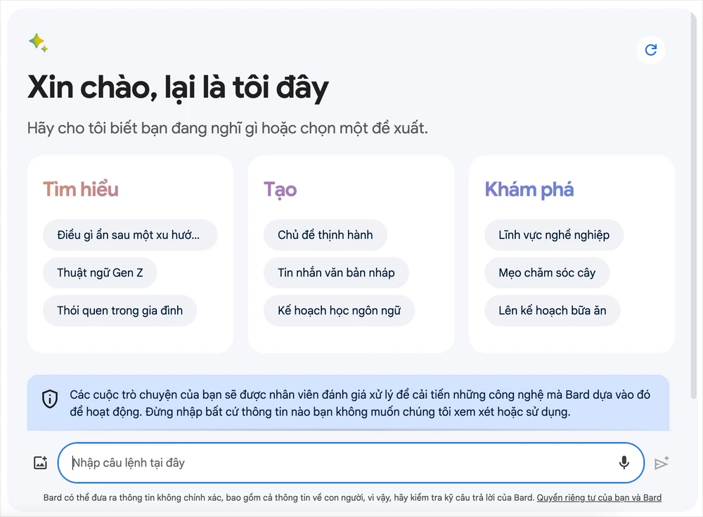 Gemini Pro hiện đã được tích hợp vào Google Bard. Ảnh: TIỂU MINH