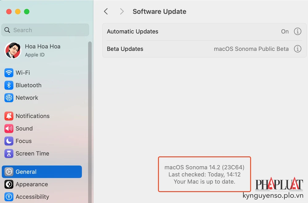 Cập nhật macOS lên phiên bản 14.2. Ảnh: TIỂU MINH