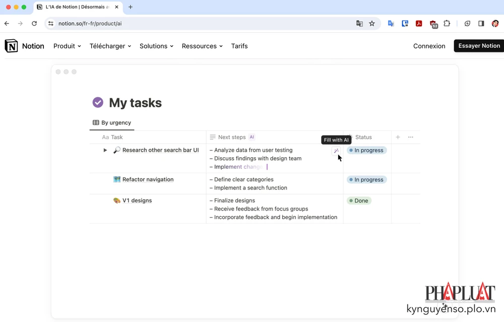 Notion AI được tích hợp liền mạch với Notion, hỗ trợ làm việc nhóm tốt hơn. Ảnh: TIỂU MINH
