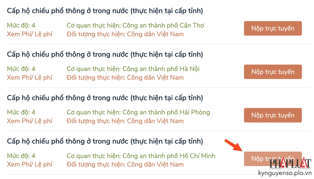 Chọn cơ quan cấp hộ chiếu online. Ảnh: MINH HOÀNG