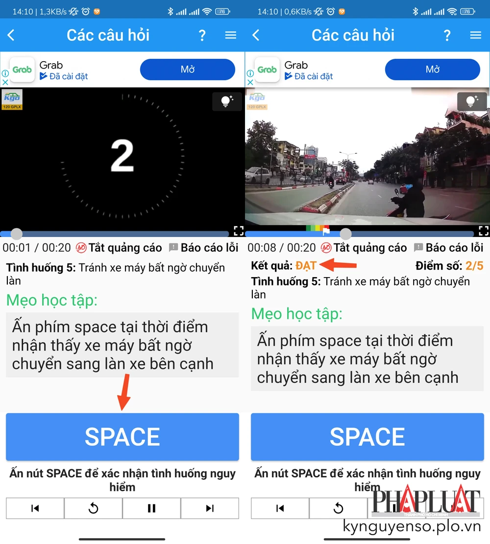 Thi lái xe mô phỏng ngay trên điện thoại để quen với các tình huống khi ra thực tế. Ảnh: MINH HOÀNG