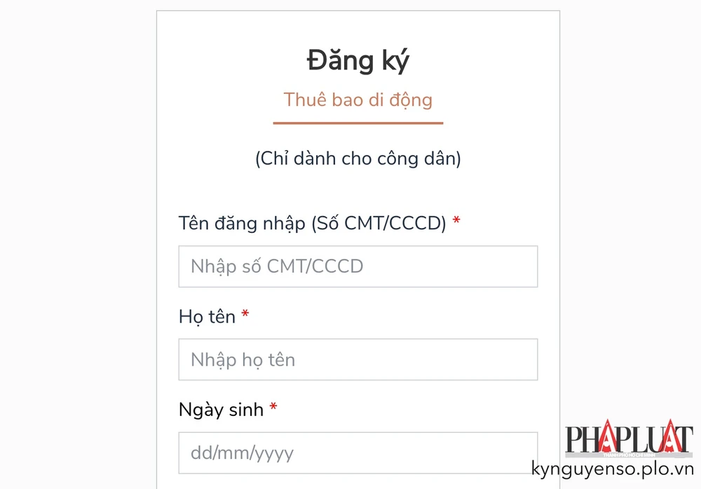 Đăng ký tài khoản cổng dịch vụ công quốc gia. Ảnh: MINH HOÀNG