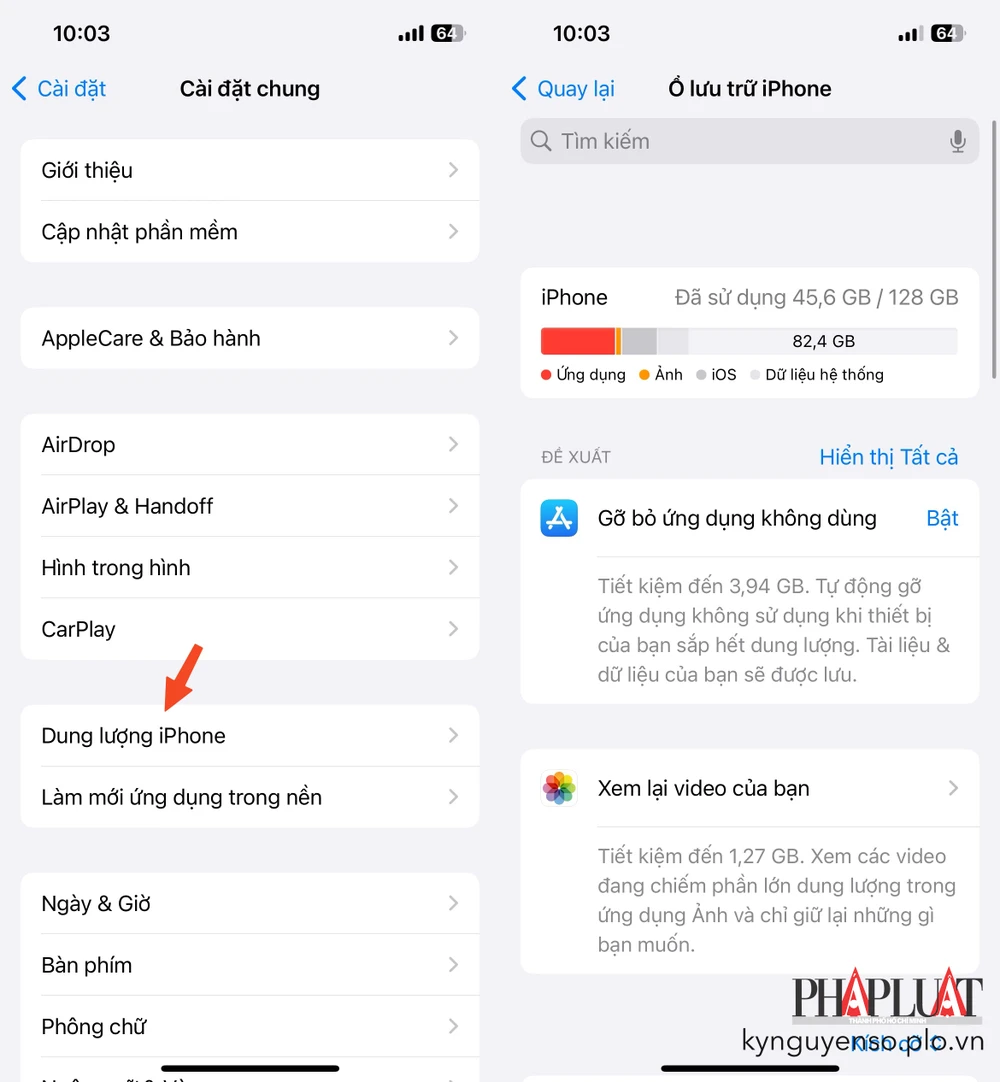Lấy lại dung lượng lưu trữ để giúp iPhone chạy nhanh hơn. Ảnh: MINH HOÀNG