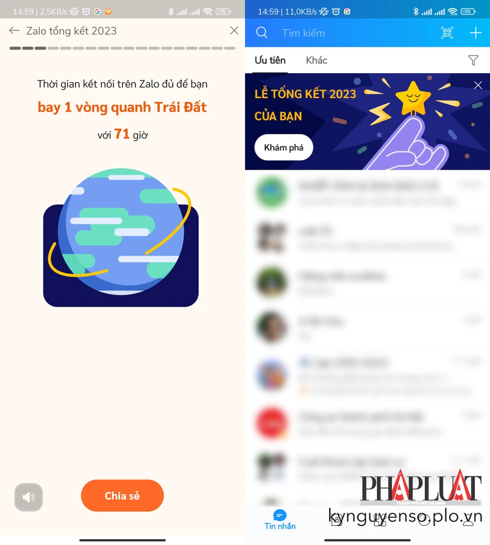 Các danh hiệu và chứng nhận vui nhộn khi tổng kết năm 2023 trên Zalo. Ảnh: MINH HOÀNG