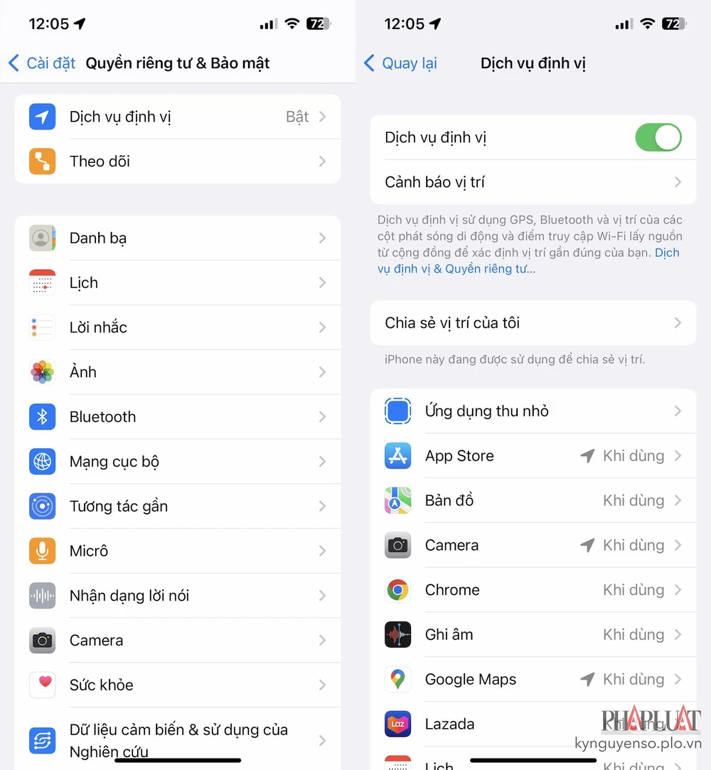 Tắt tính năng thu thập dữ liệu vị trí của các ứng dụng. Ảnh: TIỂU MINH