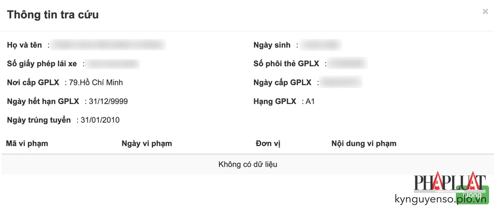 Thông tin tra cứu GPLX. Ảnh: MINH HOÀNG