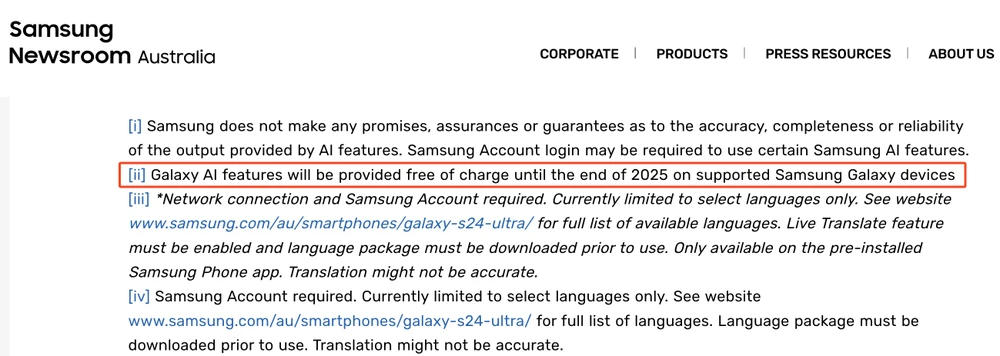 Các tính năng Galaxy AI sẽ chỉ miễn phí đến cuối năm 2025. Ảnh chụp màn hình
