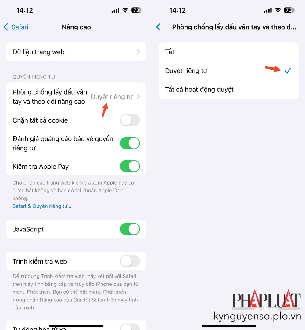 Ngăn chặn theo dõi khi sử dụng iPhone. Ảnh: MINH HOÀNG
