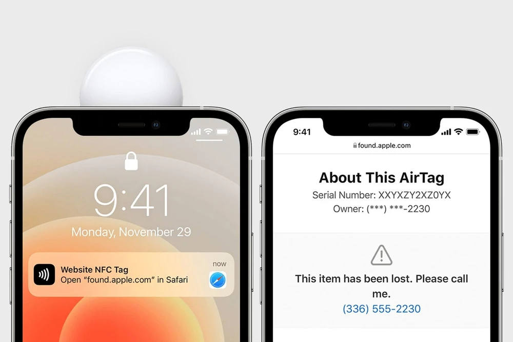 iPhone hiển thị cảnh báo khi phát hiện AirTag lạ. Ảnh: Apple