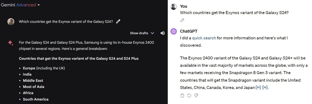 Gemini Advanced và ChatGPT Plus trả lời các câu hỏi. Ảnh: Android Authority