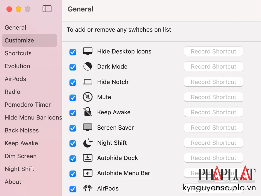 Thiết lập một số cài đặt trên ứng dụng OnlySwitch. Ảnh: MINH HOÀNG