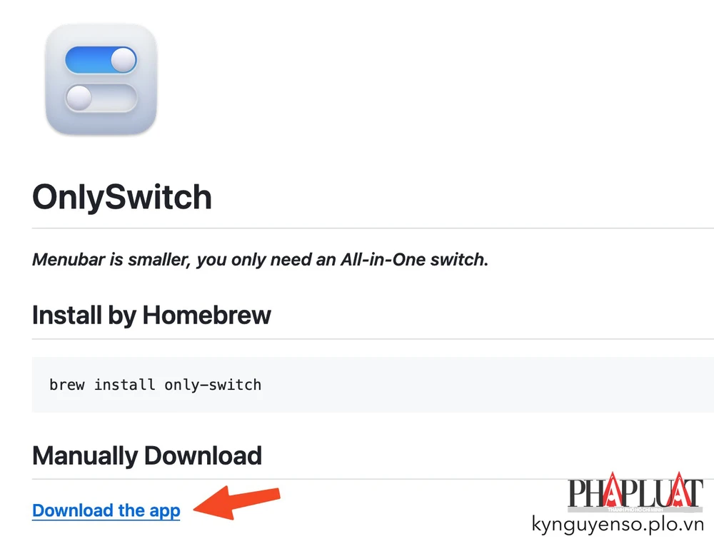 Tải ứng dụng OnlySwitch về máy Mac và cài đặt. Ảnh: MINH HOÀNG