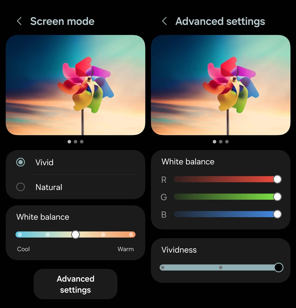 Thanh trượt Vividness mới được bổ sung trên dòng Samsung Galaxy S24.