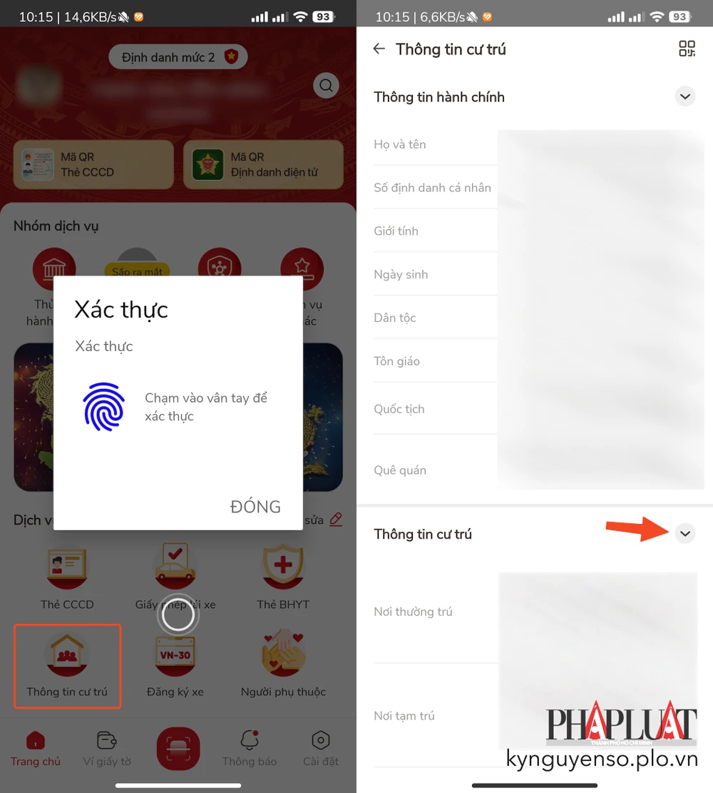 Tra cứu thông tin hộ khẩu trên VNeID. Ảnh: MINH HOÀNG