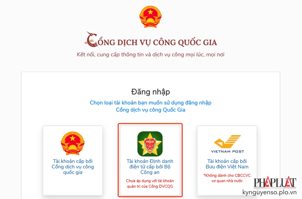 Đăng nhập cổng dịch vụ công quốc gia bằng tài khoản VNeID. Ảnh: MINH HOÀNG