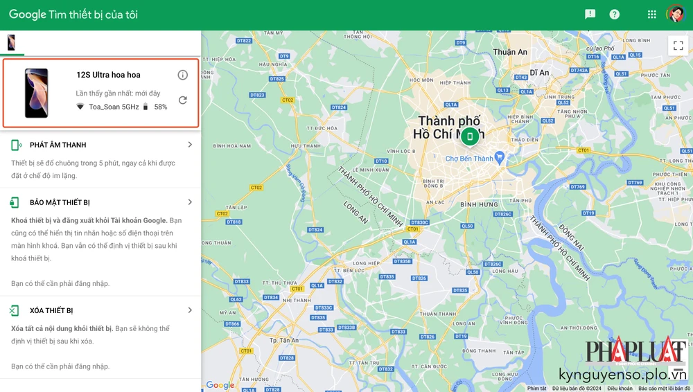 Cách tìm điện thoại Android bị mất mới nhất bằng máy tính. Ảnh: MINH HOÀNG