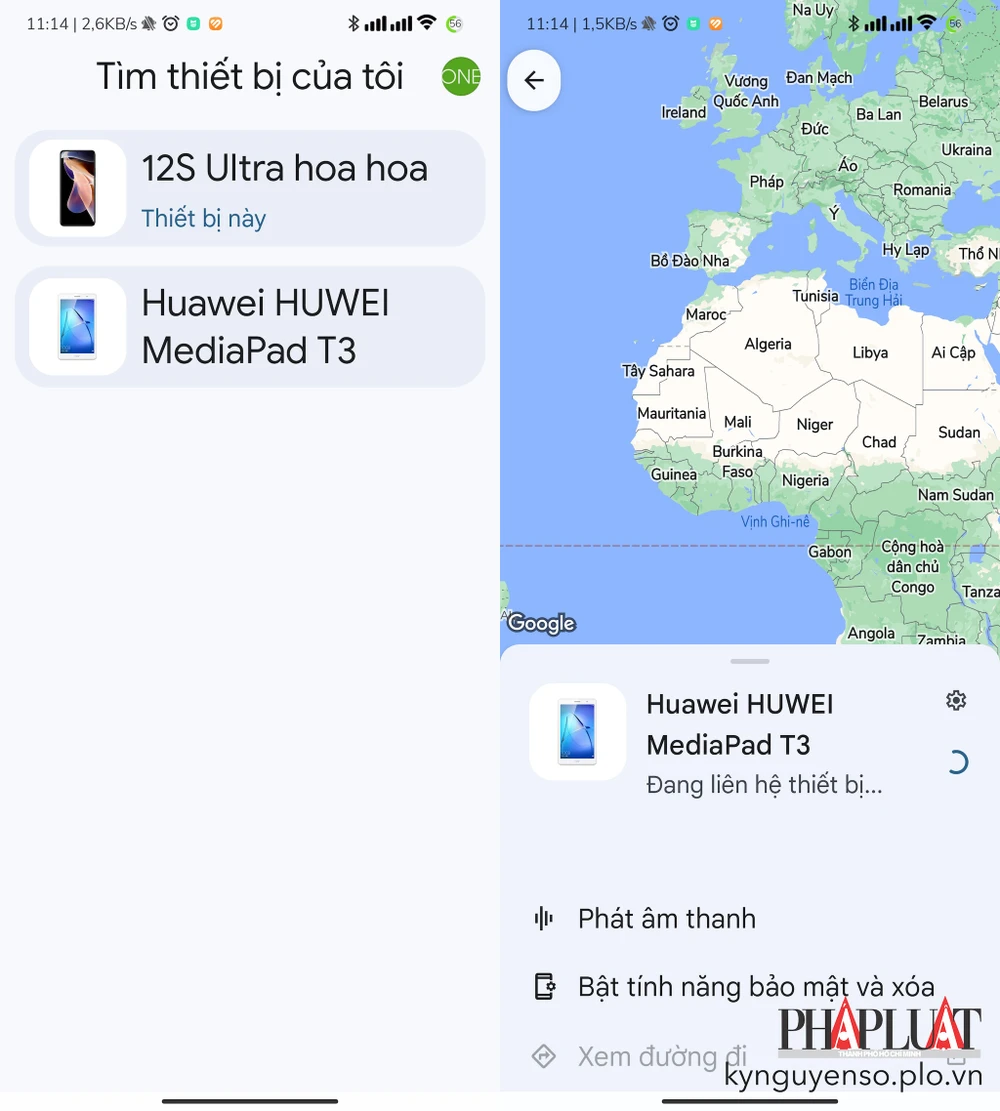 Tìm điện thoại Android bị mất bằng một thiết bị Android khác. Ảnh: MINH HOÀNG