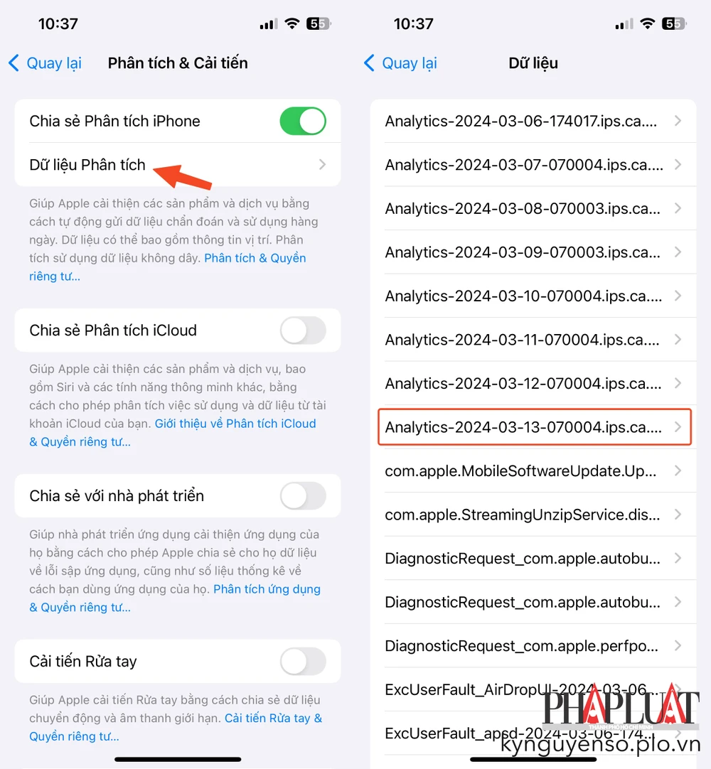 Đọc thông tin trong các file phân tích iPhone. Ảnh: MINH HOÀNG