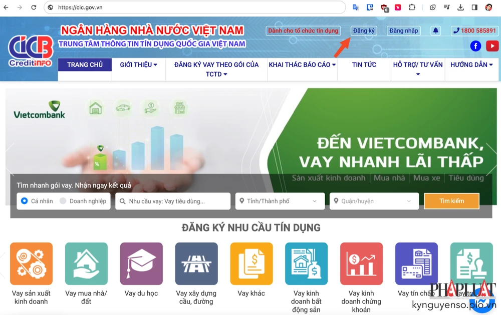 Đăng ký tài khoản trên website của CIC. Ảnh: TIỂU MINH