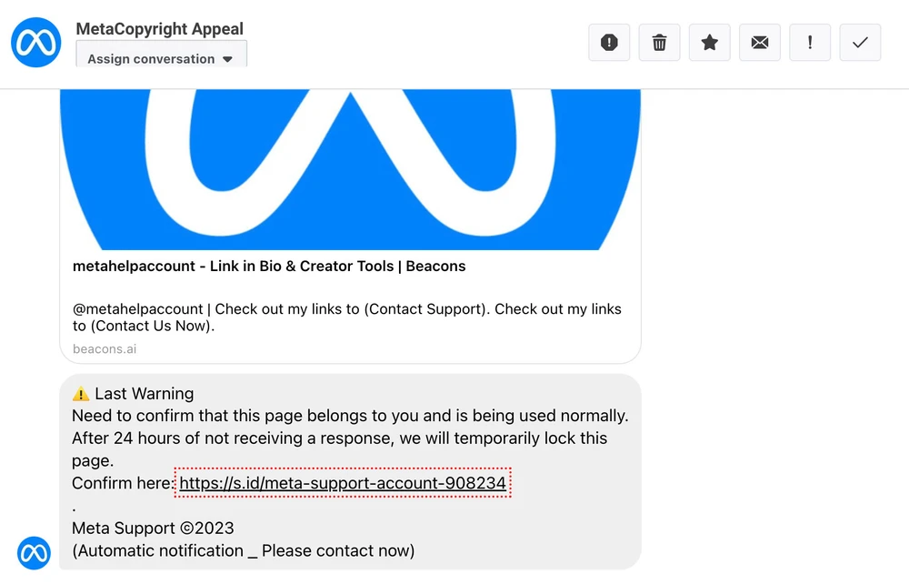Tin công nghệ 17-3: Một ví dụ về liên kết lừa đảo trên Messenger.