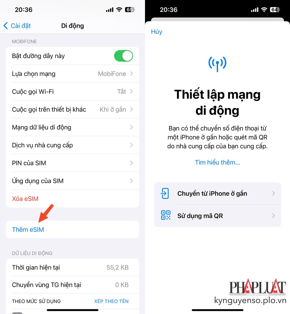 Cách thêm và sử dụng 2 eSIM trên iPhone cùng một lúc. Ảnh: MINH HOÀNG