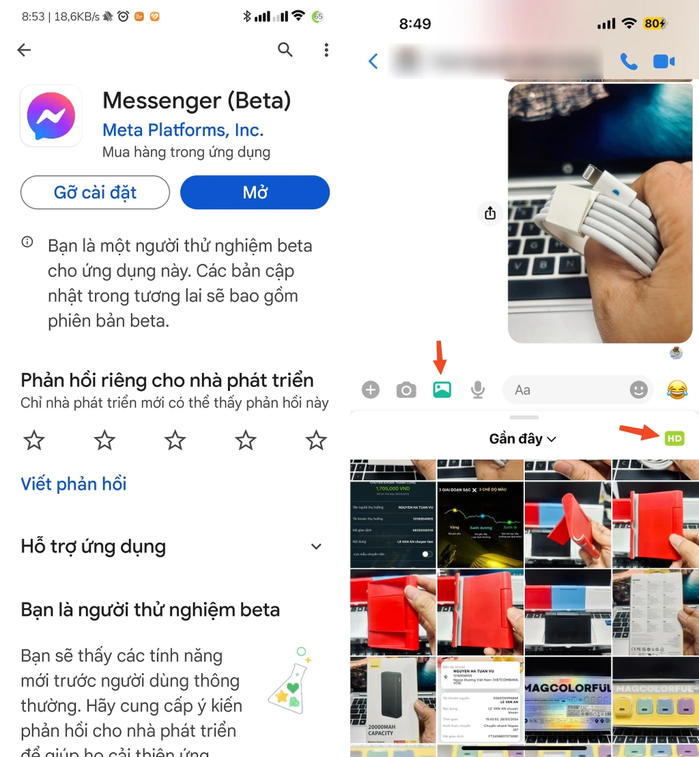 Cách gửi hình ảnh HD trên Messenger. Ảnh: TIỂU MINH