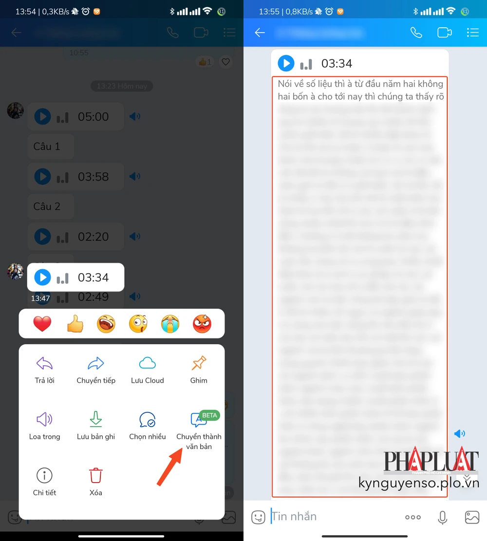 Cách chuyển tin nhắn âm thanh thành văn bản trên Zalo. Ảnh: MINH HOÀNG