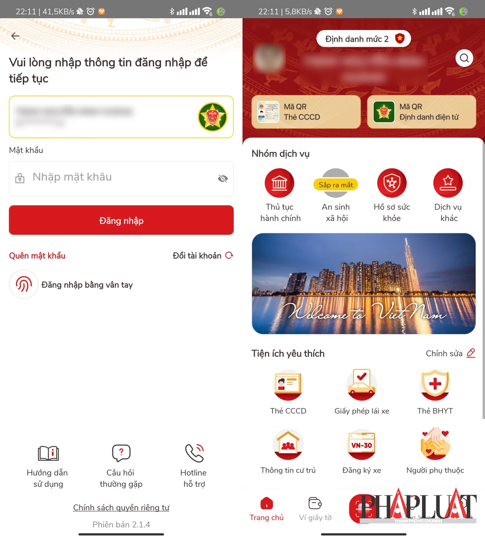 Các tính năng chính được đưa ra “mặt tiền” ứng dụng VNeID 2.1.4 để người dùng dễ dàng truy cập. Ảnh: MINH HOÀNG