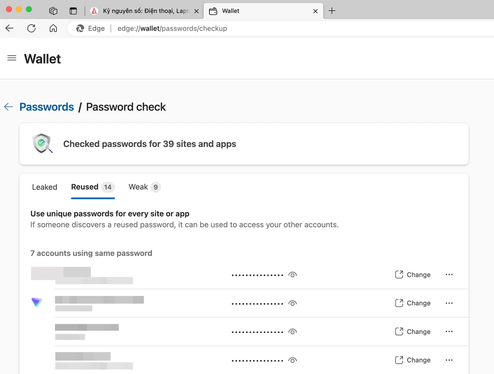 Cách kiểm tra mật khẩu của bạn có bị lộ hay không bằng trình duyệt Microsoft Edge. Ảnh: MINH HOÀNG