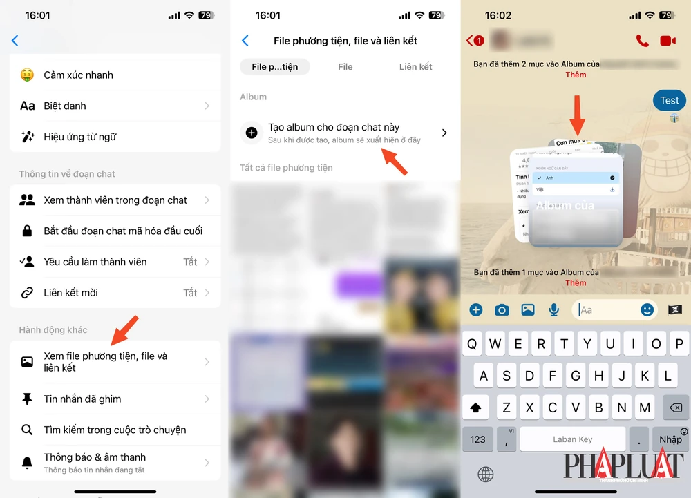 Cách tạo album ảnh trong nhóm trò chuyện trên Messenger. Ảnh: MINH HOÀNG