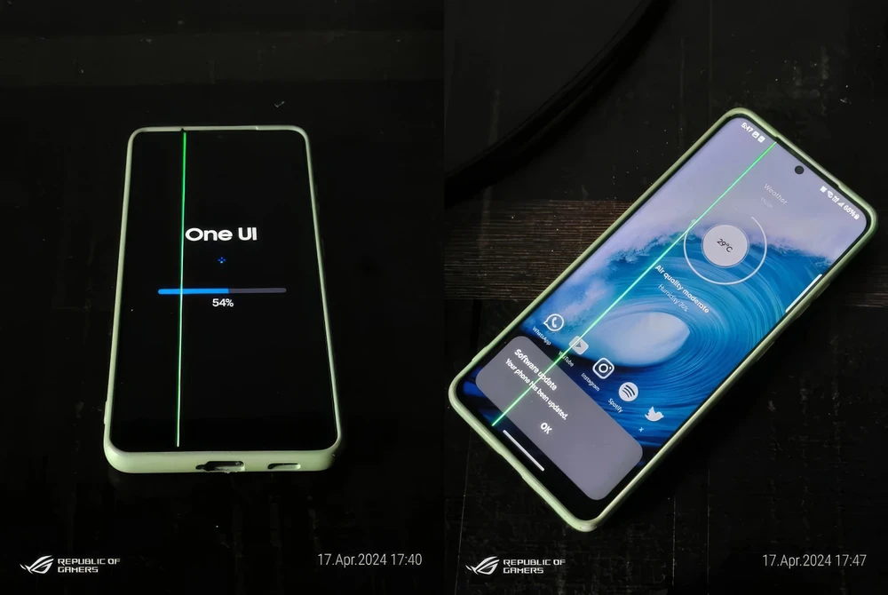 Một số người cho biết điện thoại Samsung bị sọc màn hình sau khi cập nhật. Ảnh chụp màn hình